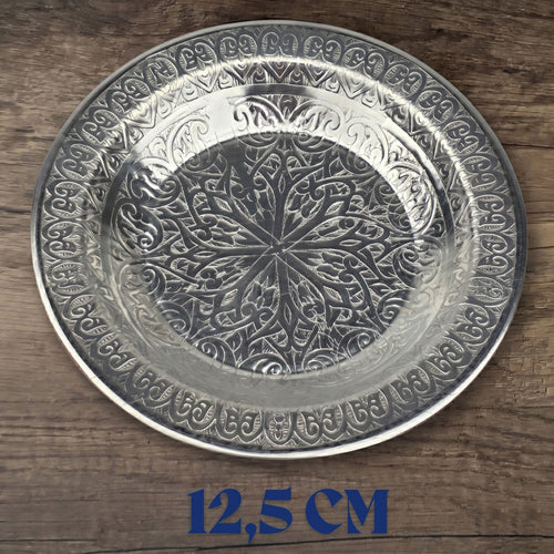 12.5 cm Otantik Desenli Paslanmaz Krom Çelik Hurma Tabağı, Zeytin, İftariyelik Tabağı - Binbir Trend