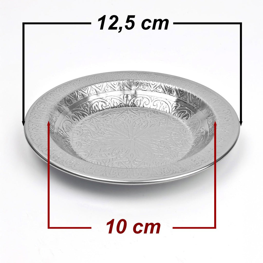 12.5 cm Otantik Desenli Paslanmaz Krom Çelik Hurma Tabağı, Zeytin, İftariyelik Tabağı - Binbir Trend