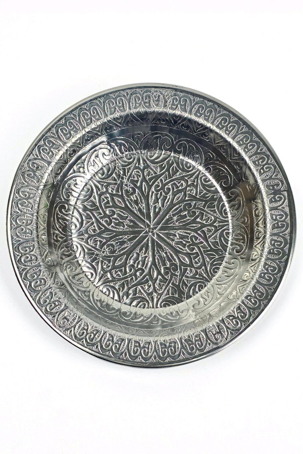 12.5 cm Otantik Desenli Paslanmaz Krom Çelik Hurma Tabağı, Zeytin, İftariyelik Tabağı - Binbir Trend