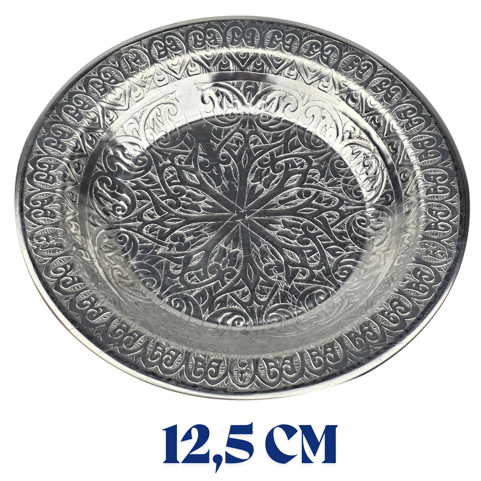 12.5 cm Otantik Desenli Paslanmaz Krom Çelik Hurma Tabağı, Zeytin, İftariyelik Tabağı - Binbir Trend
