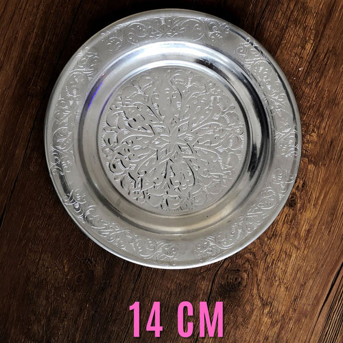 14 cm - Otantik Desenli Krom Çelik Meze ve Servis Tabağı - Binbir Trend