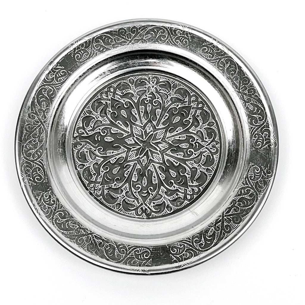 14 cm - Otantik Desenli Krom Çelik Meze ve Servis Tabağı - Binbir Trend