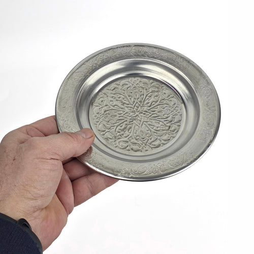 14 cm - Otantik Desenli Krom Çelik Meze ve Servis Tabağı - Binbir Trend