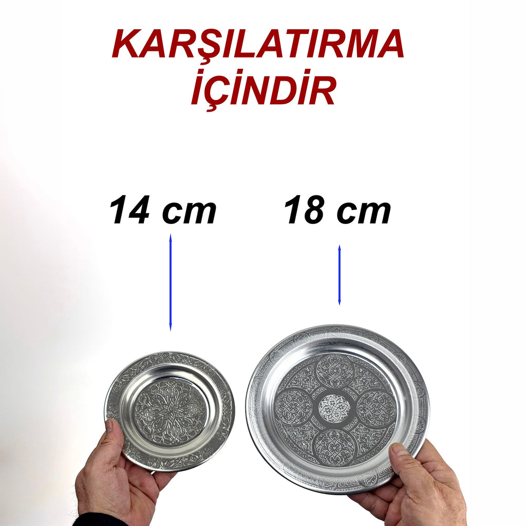 14 cm - Otantik Desenli Krom Çelik Meze ve Servis Tabağı - Binbir Trend