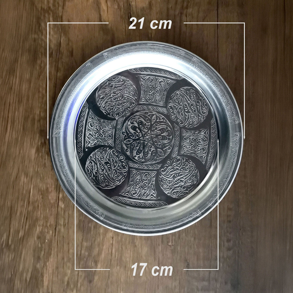 21 cm - Otantik Desenli Krom Çelik Meze ve Servis Tabağı - Binbir Trend
