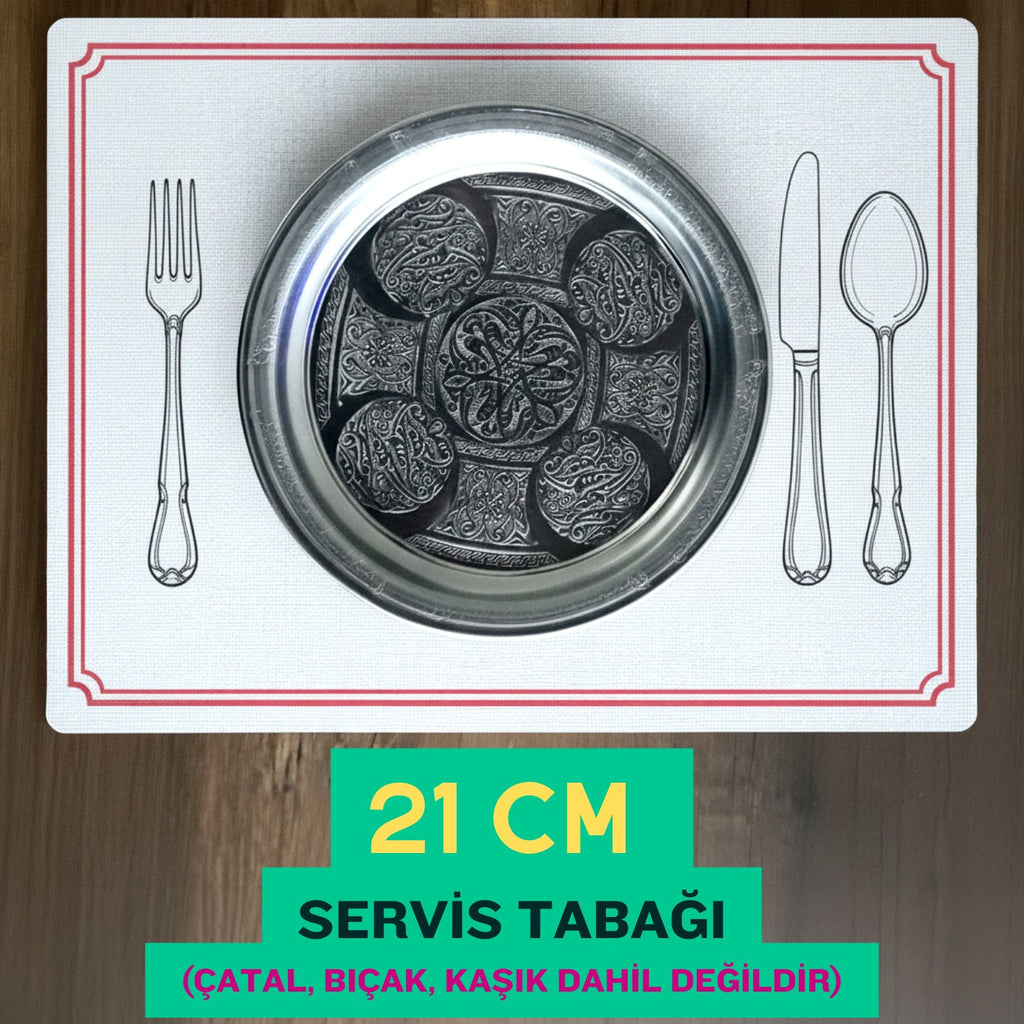 21 cm - Otantik Desenli Krom Çelik Meze ve Servis Tabağı - Binbir Trend