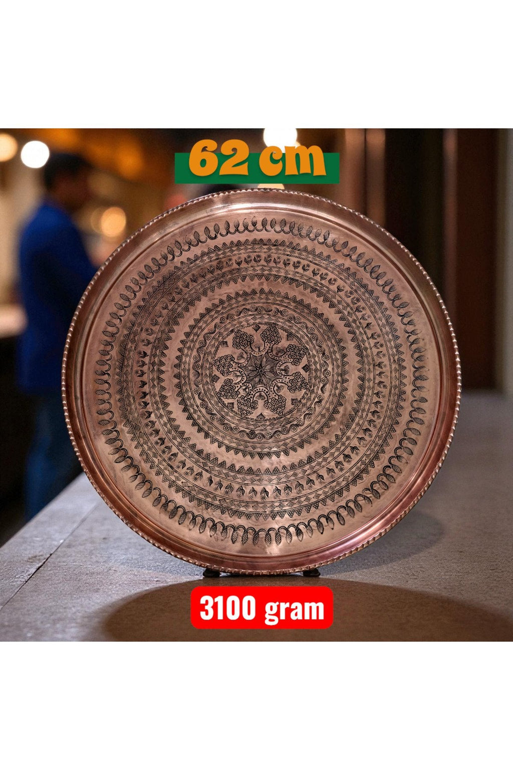 62 cm El İşlemeli Otantik Desenli Kalın Urfa Bakır Tepsi - BAKIR - TPS454 - Binbir Trend