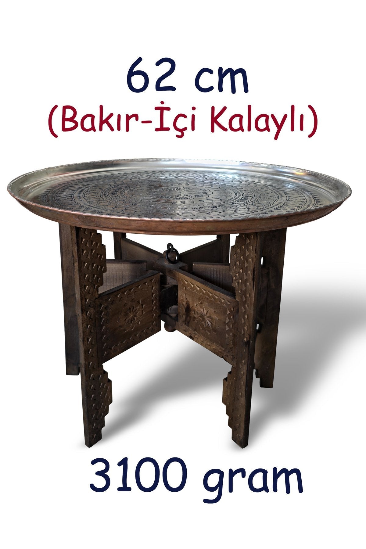 62 cm El İşlemeli Otantik Desenli Kalın Urfa Bakır Tepsi - KALAYLI - TPS456 - Binbir Trend