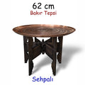 62 cm El İşlemeli Otantik Desenli Kalın Urfa Bakır Tepsi + Katlanabilir Sehpa - BAKIR - TPS496 - Binbir Trend