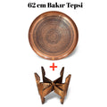 62 cm El İşlemeli Otantik Desenli Kalın Urfa Bakır Tepsi + Katlanabilir Sehpa - BAKIR - TPS497 - Binbir Trend