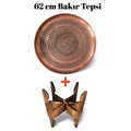 62 cm El İşlemeli Otantik Desenli Kalın Urfa Bakır Tepsi + Katlanabilir Sehpa - BAKIR - TPS498 - Binbir Trend
