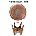 62 cm El İşlemeli Otantik Desenli Kalın Urfa Bakır Tepsi + Katlanabilir Sehpa - BAKIR - TPS501 - Binbir Trend