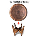 67 cm El İşlemeli Otantik Desenli Kalın Urfa Bakır Tepsi + Katlanabilir Sehpa - BAKIR - TPS531 - Binbir Trend