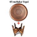 67 cm El İşlemeli Otantik Desenli Kalın Urfa Bakır Tepsi + Katlanabilir Sehpa - BAKIR - TPS533 - Binbir Trend