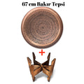 67 cm El İşlemeli Otantik Desenli Kalın Urfa Bakır Tepsi + Katlanabilir Sehpa - BAKIR - TPS536 - Binbir Trend