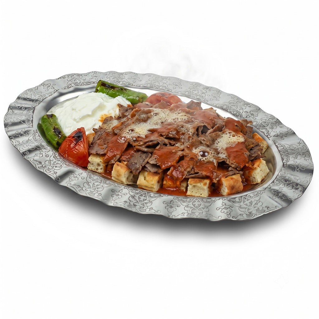 30 cm Dalgalı Kenarlı Oval Krom Çelik İskender ve Servis Tabağı – Otantik İşlemeli