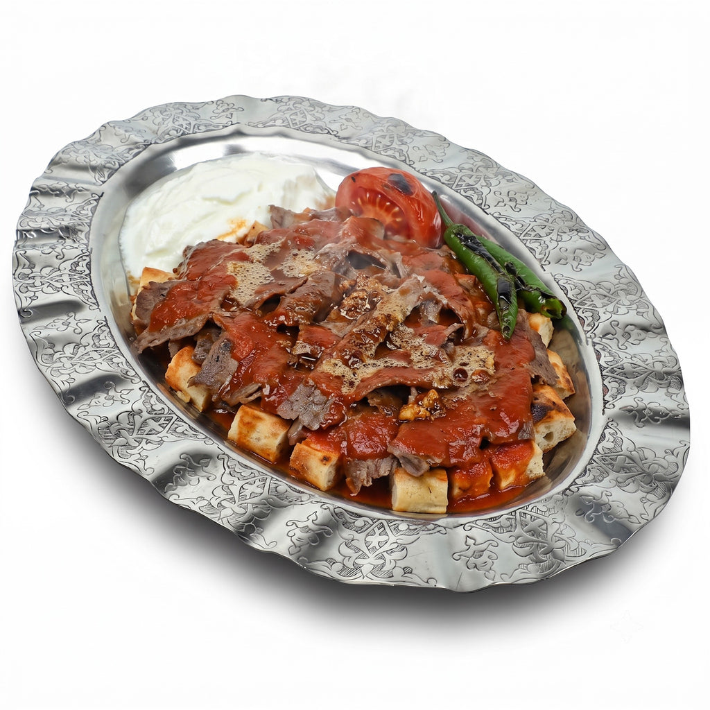 30 cm Dalgalı Kenarlı Oval Krom Çelik İskender ve Servis Tabağı – Otantik İşlemeli