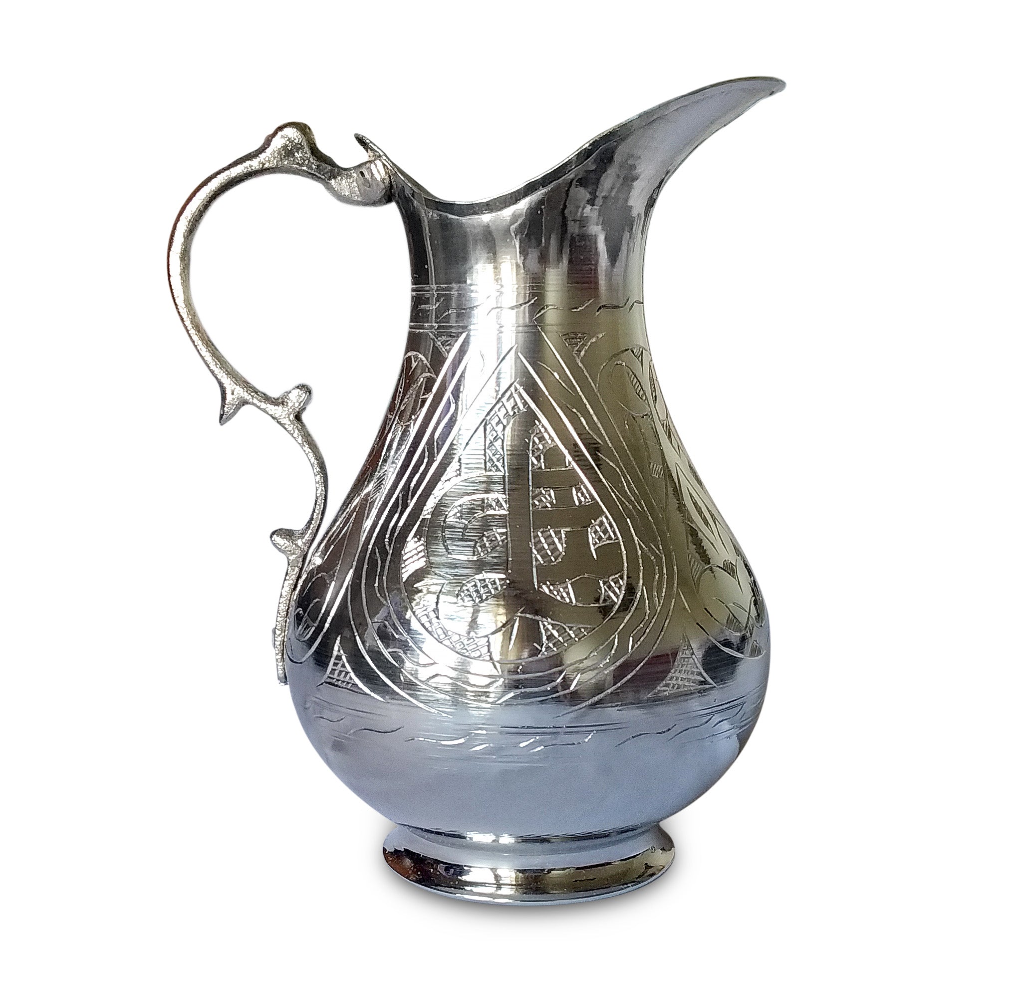 El Yapmı Keski Işlemeli Nikel Kaplama Bakır Sürahi 1900 Ml
