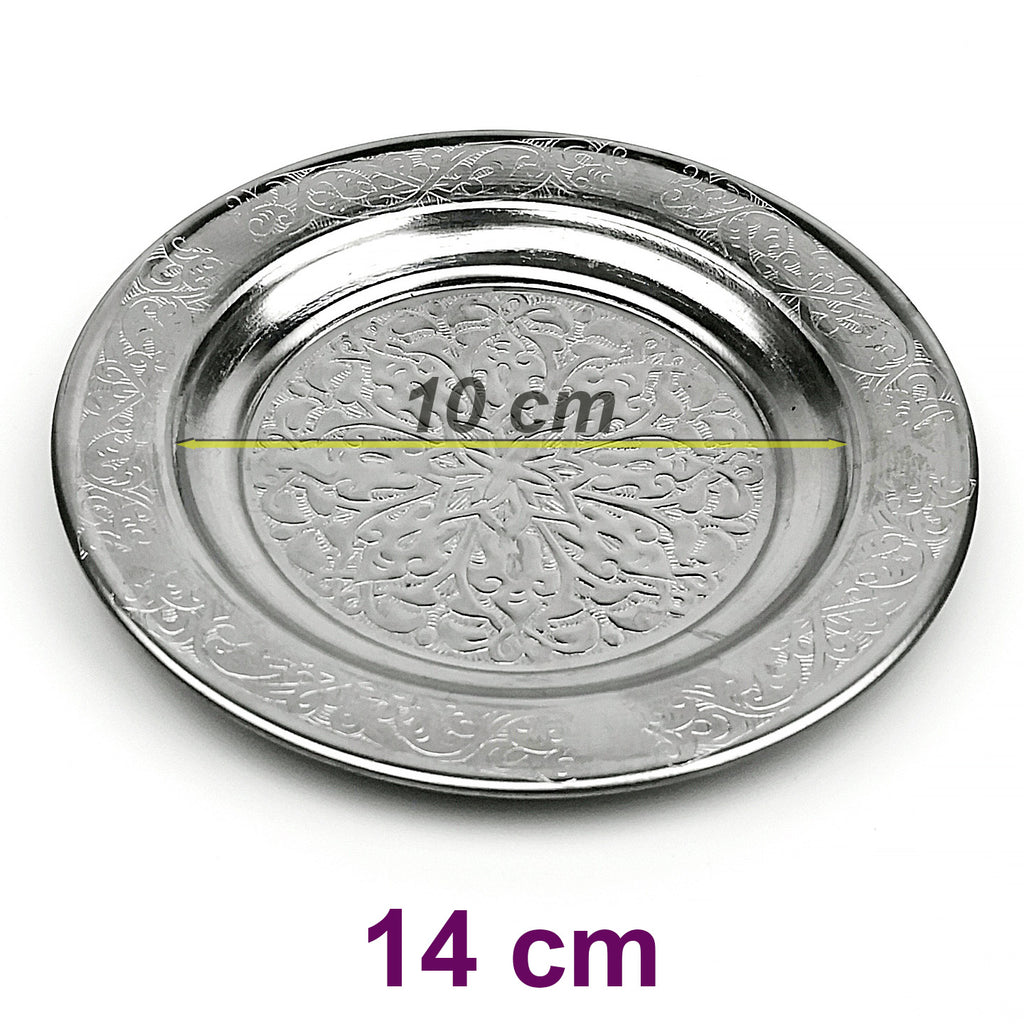 14 cm - Otantik Desenli Krom Çelik Meze ve Servis Tabağı