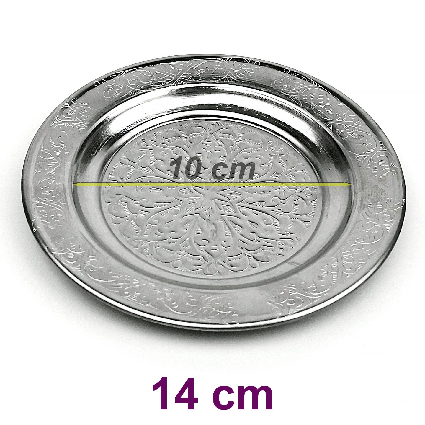 14 cm - Otantik Desenli Krom Çelik Meze ve Servis Tabağı
