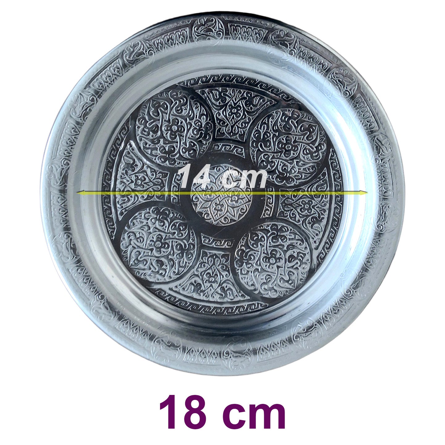 18 cm - Otantik Desenli Krom Çelik Meze ve Servis Tabağı