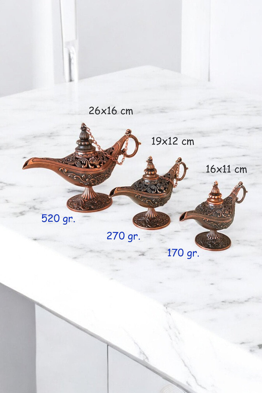 Alaattin Sihirli Lambası - Dekoratif Zamak Tütsülük Üçlü Set - Altın Renk - Binbir Trend