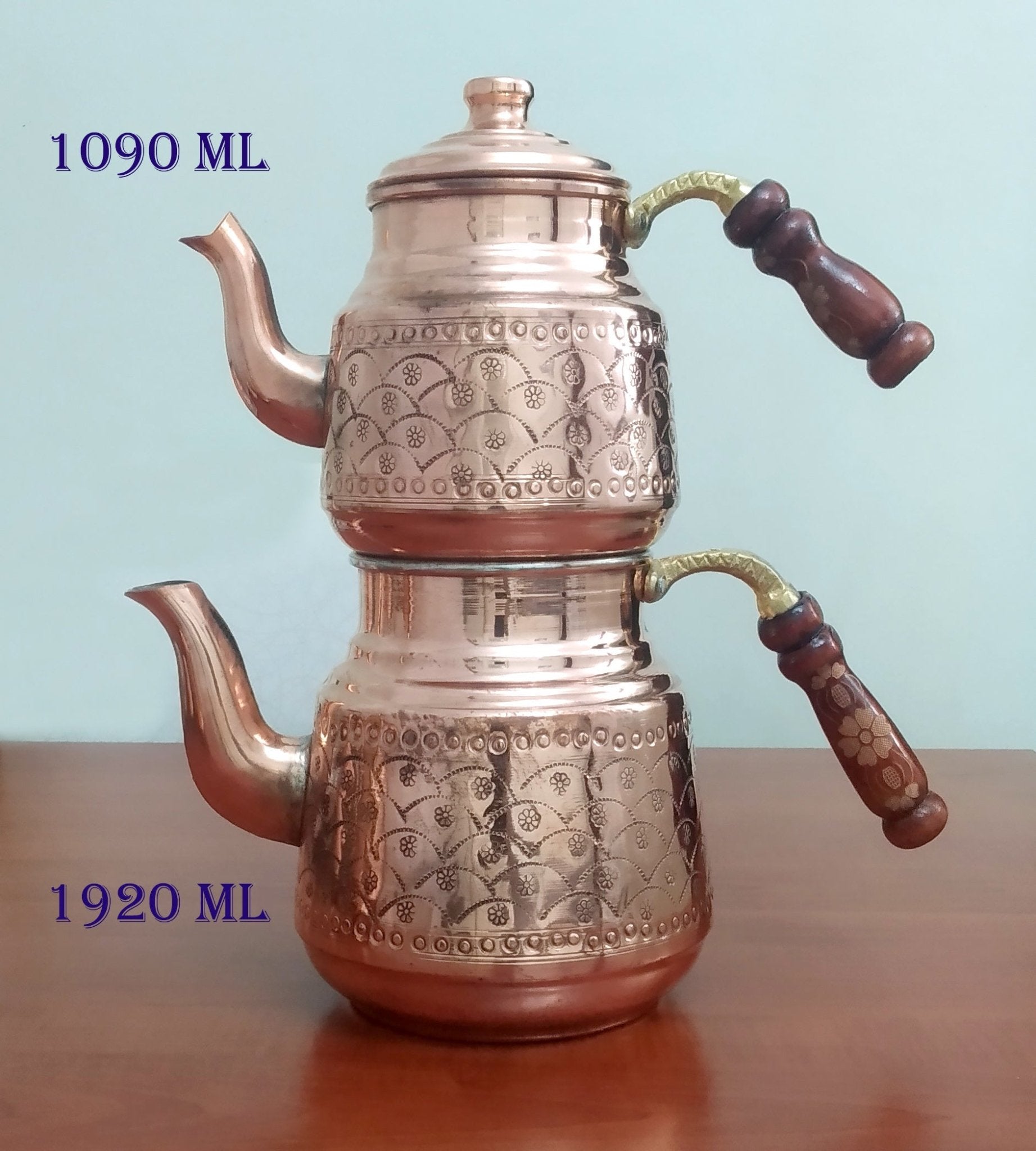 Çiçek Işlemeli Selçuklu Bakır Çaydanlık Takımı 3 Lt. - Binbir Trend