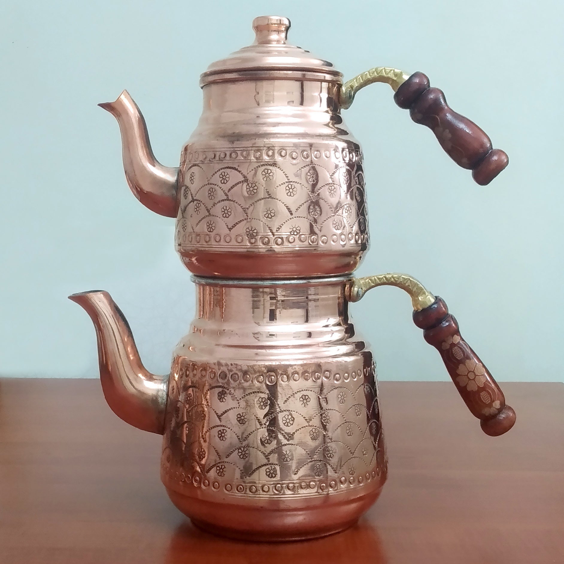 Çiçek Işlemeli Selçuklu Bakır Çaydanlık Takımı 3 Lt. - Binbir Trend