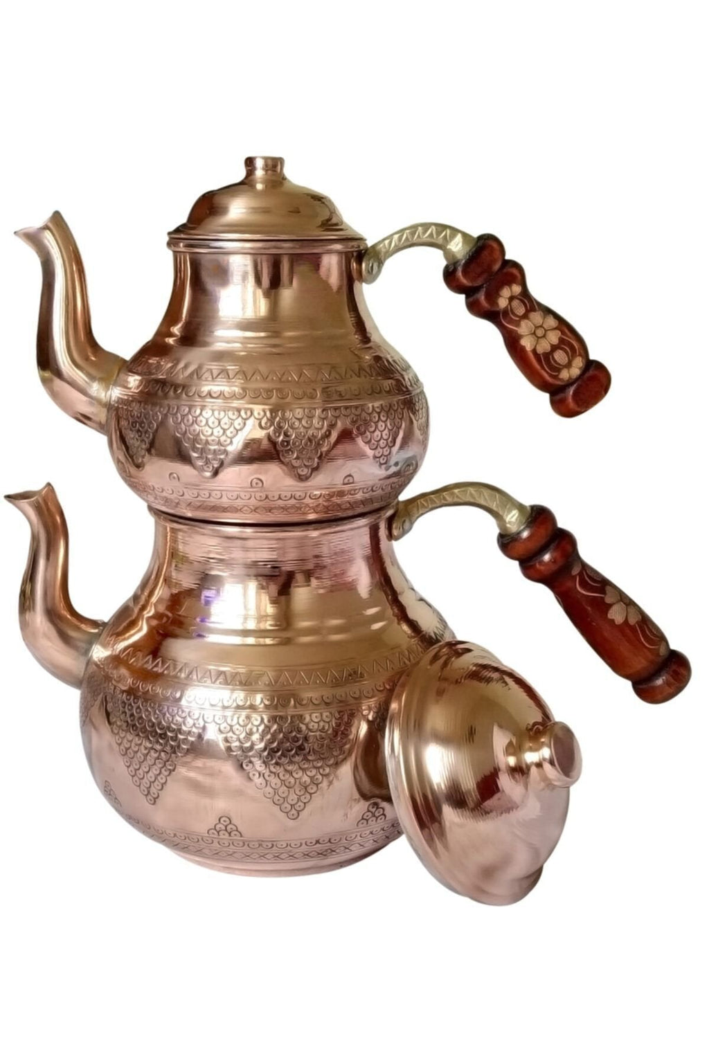 El Yapımı Üzüm Işlemeli Bakır Çaydanlık Takımı 2,7lt - Binbir Trend