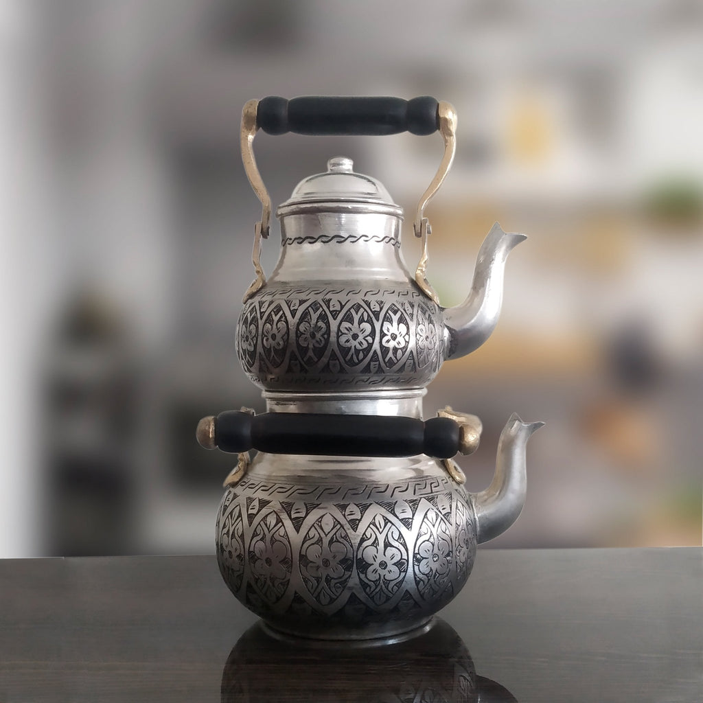 Eskitme Işlemeli Bakır Çaydanlık Takımı 2,7 Lt - Binbir Trend