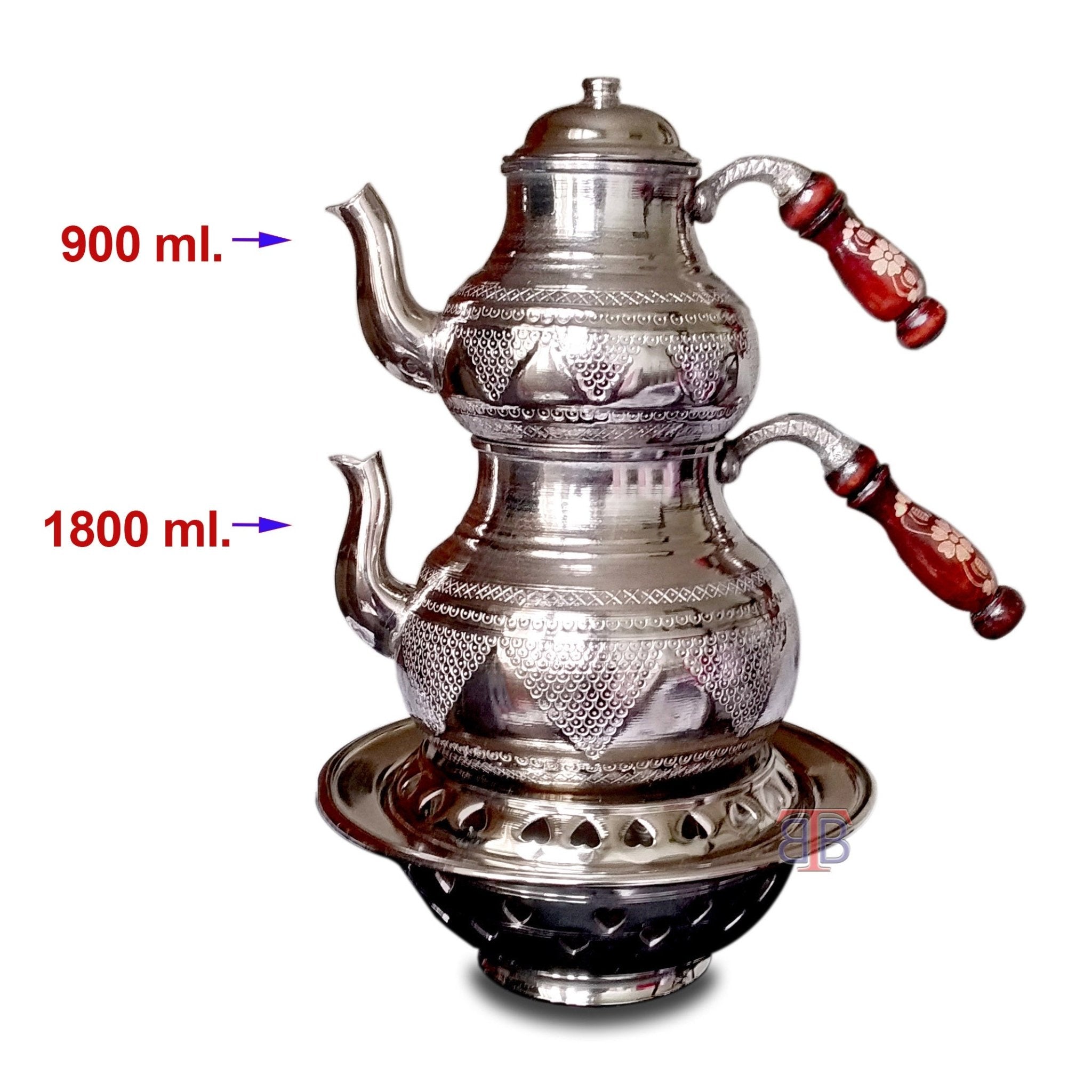 Gaziantep El Yapımı Üzüm Işlemeli Ocaklı Bakır Çaydanlık Takımı - Binbir Trend