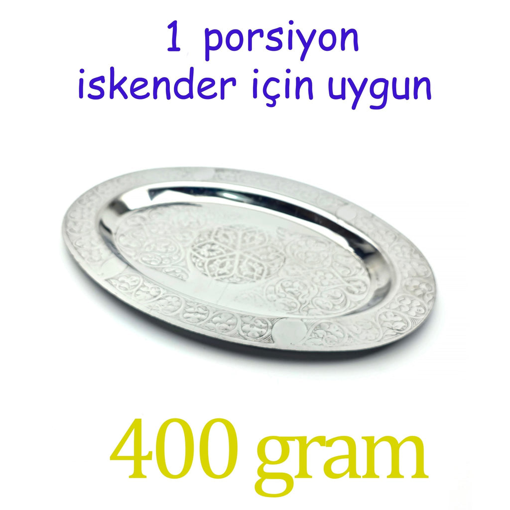 Oval Krom Çelik İskender ve Servis Tabağı – Otantik İşlemeli, 30 cm - Binbir Trend