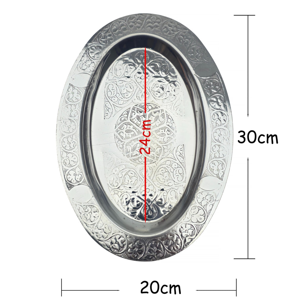 Oval Krom Çelik İskender ve Servis Tabağı – Otantik İşlemeli, 30 cm - Binbir Trend