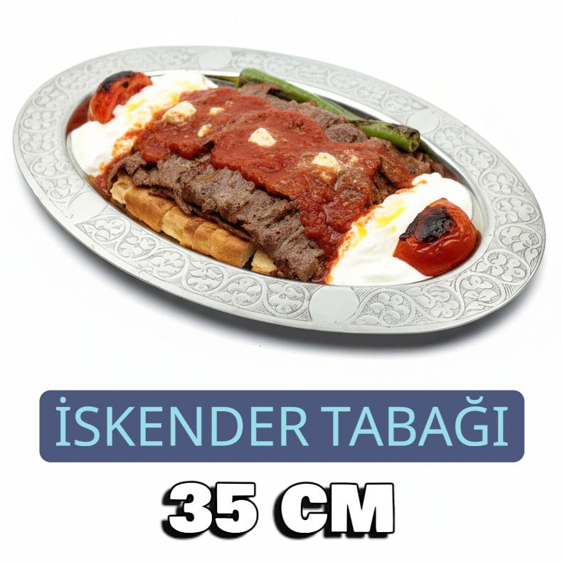 Oval Krom Çelik İskender ve Servis Tabağı – Otantik İşlemeli, 35 cm - Binbir Trend