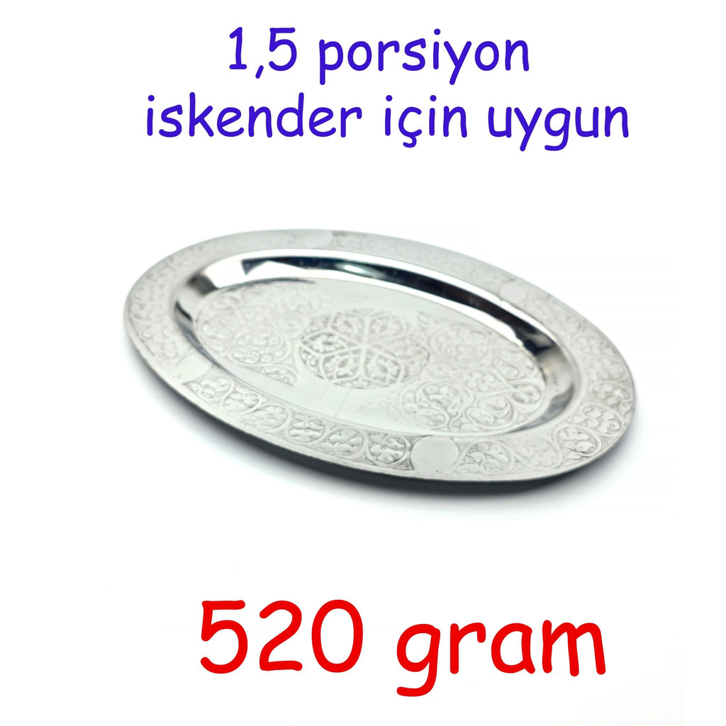 Oval Krom Çelik İskender ve Servis Tabağı – Otantik İşlemeli, 35 cm - Binbir Trend