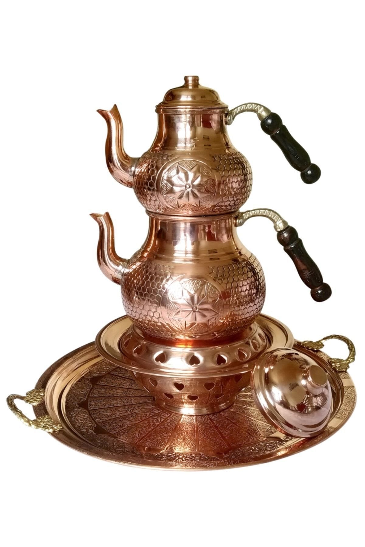 Petek Zımbalı Tepsili Ocaklı Bakır Çaydanlık 0,8 Mm. - Binbir Trend