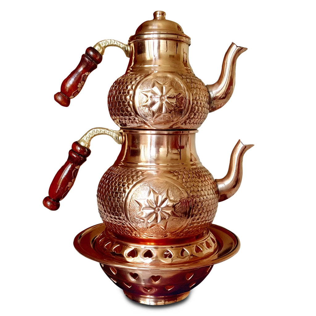 Petek Zımbalı Tepsili Ocaklı Bakır Çaydanlık 1 Mm. - Binbir Trend
