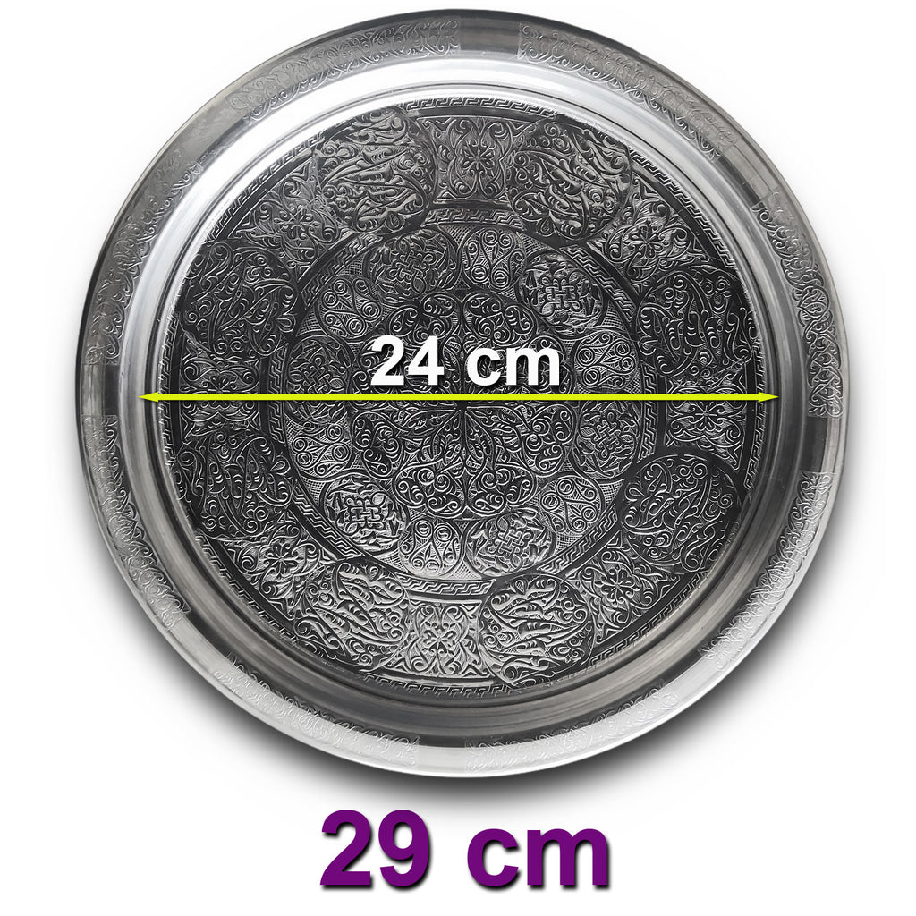 29 cm - Otantik Desenli Krom Çelik Meze ve Servis Tabağı, Salata Tabağı