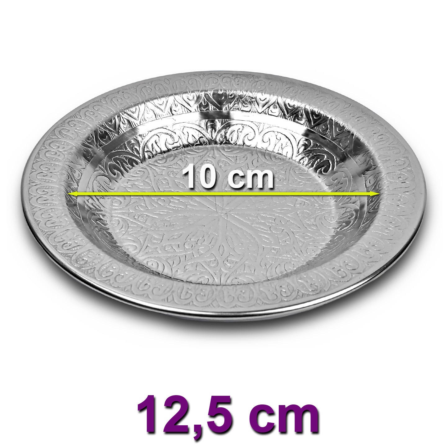 12.5 cm Otantik Desenli Paslanmaz Krom Çelik Hurma Tabağı, Zeytin, İftariyelik Tabağı