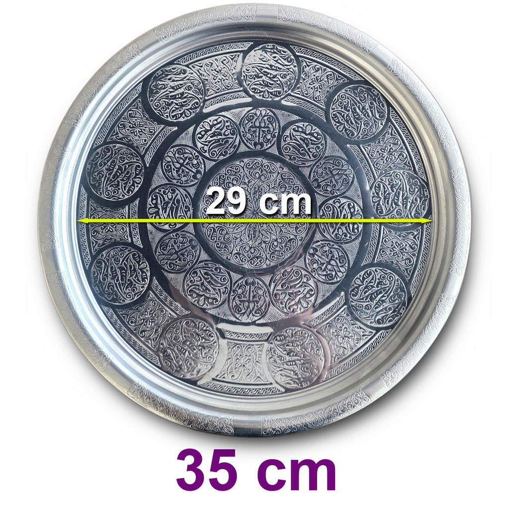 35 cm - Otantik Desenli Krom Çelik Meze ve Servis Tabağı, Salata Tabağı