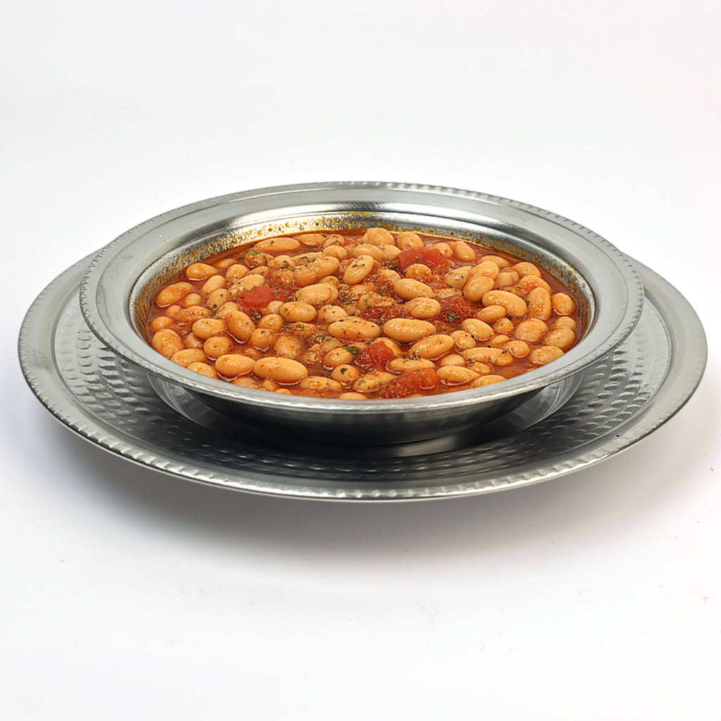 Paslanmaz Çelik 2'li Yemek Tabağı Seti - Lokanta Tipi Krom Çukur Tabak & Altlık (500ml)