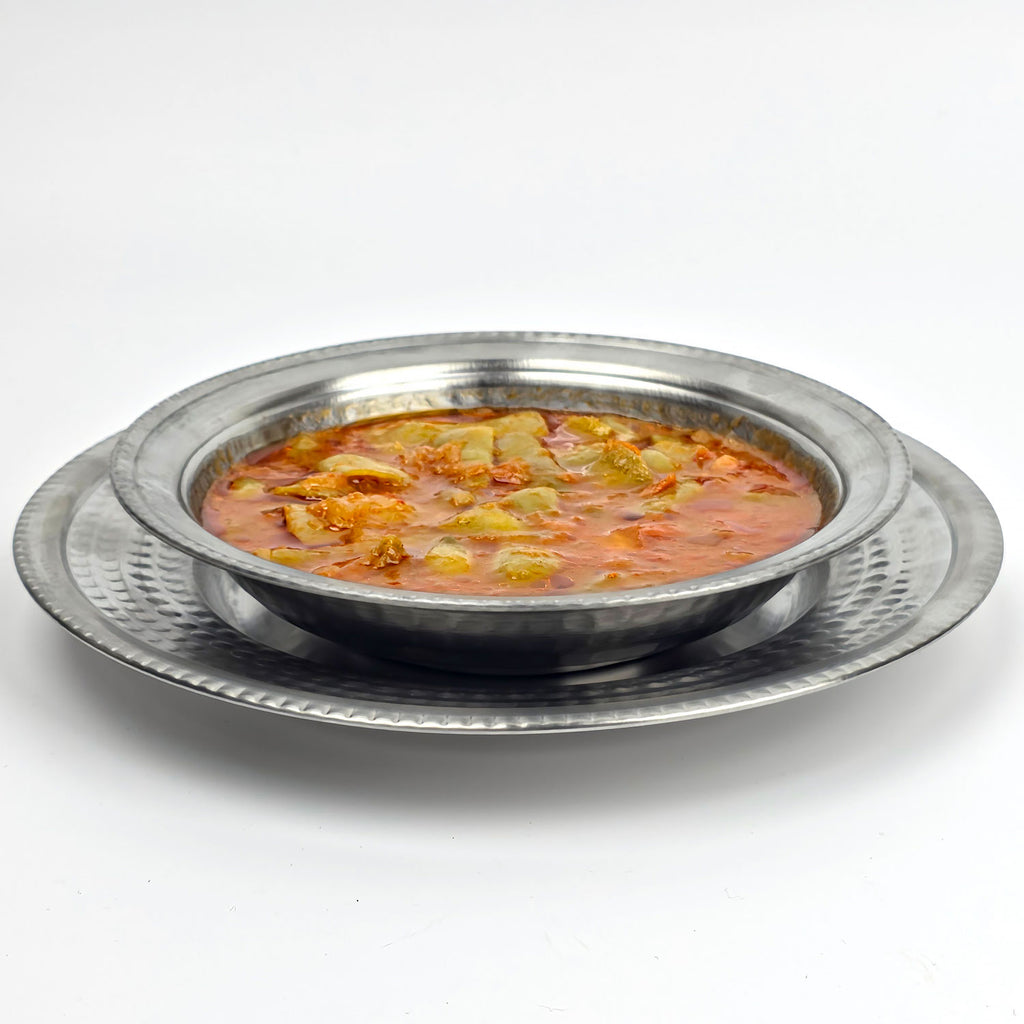 Paslanmaz Çelik 2'li Yemek Tabağı Seti - Lokanta Tipi Krom Çukur Tabak & Altlık (500ml)