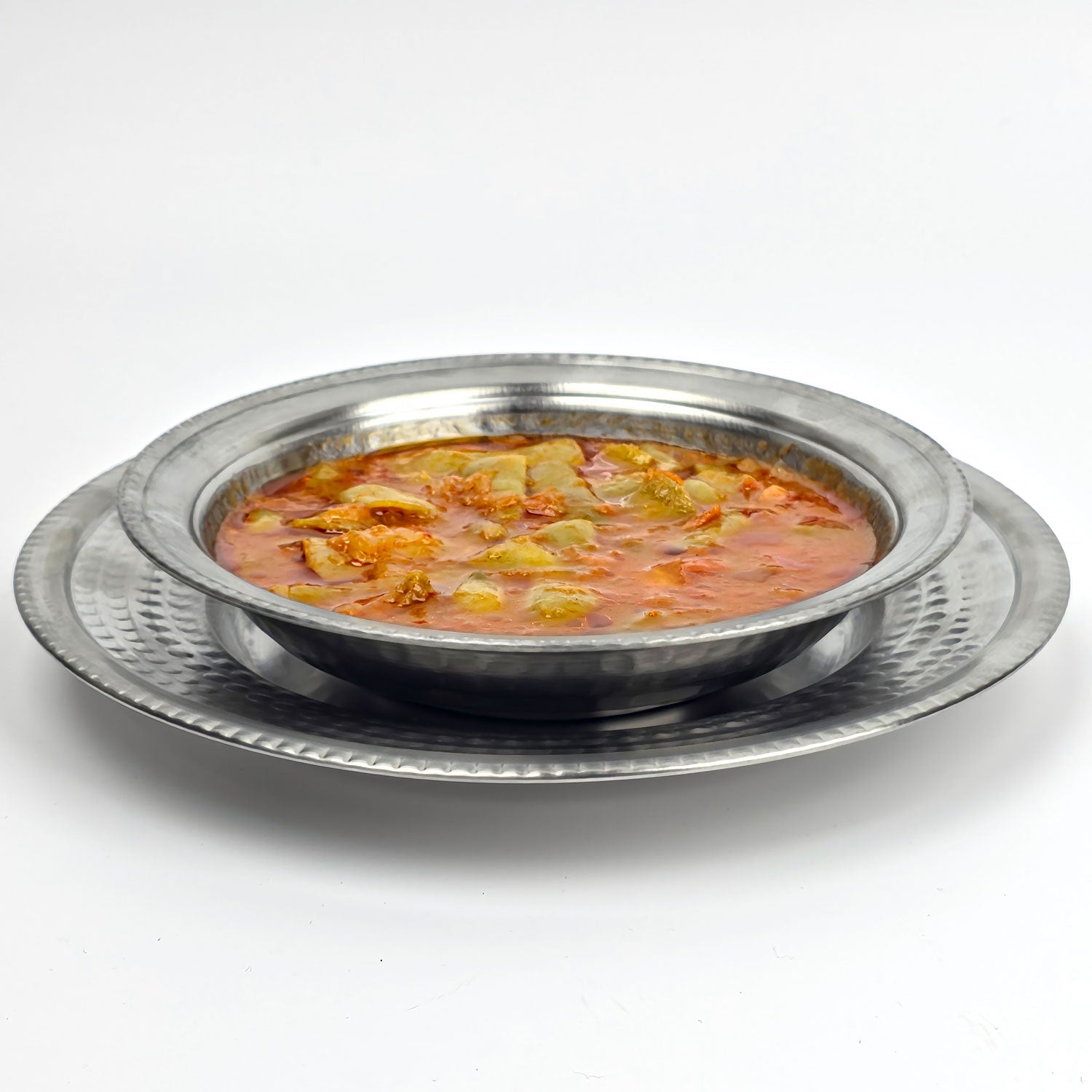 Paslanmaz Çelik 2'li Yemek Tabağı Seti - Lokanta Tipi Krom Çukur Tabak & Altlık (500ml)