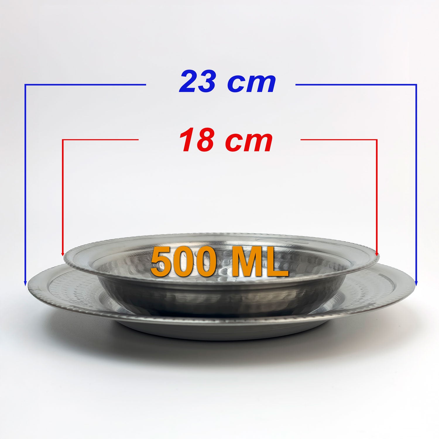 Paslanmaz Çelik 2'li Yemek Tabağı Seti - Lokanta Tipi Krom Çukur Tabak & Altlık (500ml)